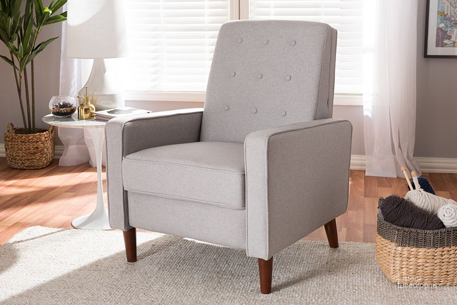 The appearance of Baxton Studio Mathias Mid-Century Modern Light Grey Fabric Upholstered Lounge Chair designed by Baxton Studio in the transitional interior design. This light grey piece of furniture  was selected by 1StopBedrooms from Mathias Collection to add a touch of cosiness and style into your home. Sku: 1705-Light Gray. Material: Fabric. Product Type: Lounge Chair. Image1