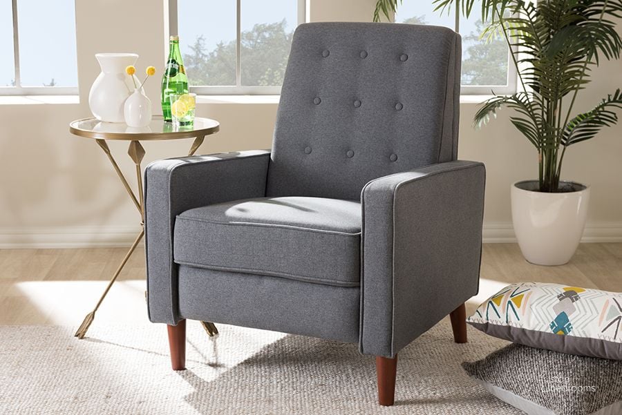 The appearance of Baxton Studio Mathias Mid-Century Modern Grey Fabric Upholstered Lounge Chair designed by Baxton Studio in the transitional interior design. This grey piece of furniture  was selected by 1StopBedrooms from Mathias Collection to add a touch of cosiness and style into your home. Sku: 1705-Gray. Material: Fabric. Product Type: Lounge Chair. Image1