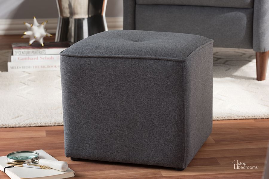 The appearance of Baxton Studio Corinne Modern And Contemporary Dark Grey Fabric Upholstered Ottoman designed by Baxton Studio in the modern / contemporary interior design. This grey piece of furniture  was selected by 1StopBedrooms from Corinne Collection to add a touch of cosiness and style into your home. Sku: 1709-Gray. Material: Fabric. Product Type: Ottoman. Image1