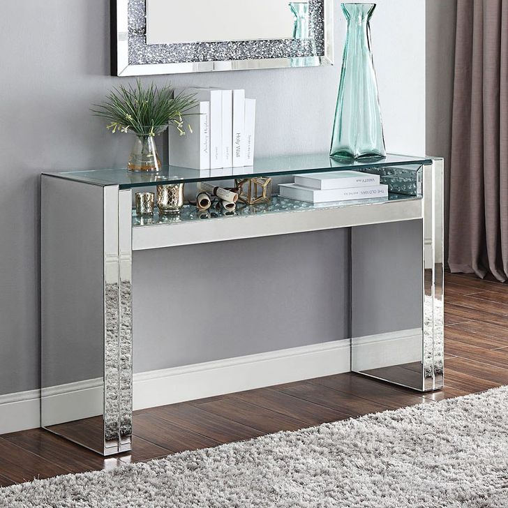 The appearance of Nysa Storage Sofa Table designed by ACME in the glam interior design. This medium color piece of furniture  was selected by 1StopBedrooms from Nysa Collection to add a touch of cosiness and style into your home. Sku: 81473. Product Type: Sofa Table. Material: MDF.