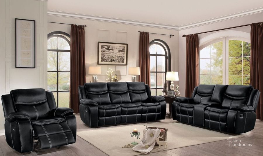 The appearance of Bastrop Black Double Reclining Living Room Set designed by Homelegance in the transitional interior design. This black piece of furniture  was selected by 1StopBedrooms from Bastrop Collection to add a touch of cosiness and style into your home. Sku: 8230BLK-3;8230BLK-2. Product Type: Living Room Set. Material: Vinyl. Image1