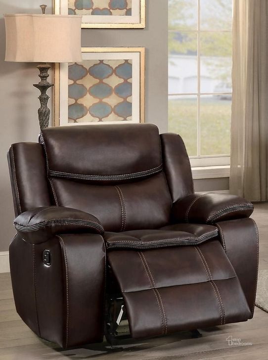 The appearance of Bastrop Brown Leather Glider Recliner designed by Homelegance in the modern / contemporary interior design. This brown piece of furniture  was selected by 1StopBedrooms from Bastrop Collection to add a touch of cosiness and style into your home. Sku: 8230BRW-1. Material: Leather. Product Type: Recliner. Image1