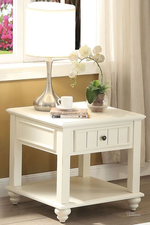 The appearance of Natesa White Washed End Table designed by ACME in the transitional interior design. This white piece of furniture  was selected by 1StopBedrooms from Natesa Collection to add a touch of cosiness and style into your home. Sku: 83327. Material: Wood. Product Type: End Table. Image1