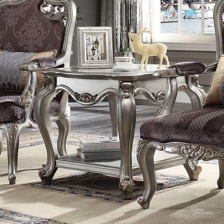 The appearance of Picardy End Table designed by ACME in the transitional interior design. This antique platinum piece of furniture  was selected by 1StopBedrooms from Picardy Collection to add a touch of cosiness and style into your home. Sku: 83467. Material: Wood. Product Type: End Table.
