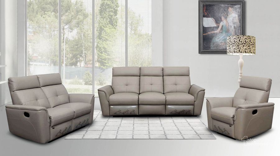 The appearance of 8501 Reclining Living Room Set designed by ESF in the modern / contemporary interior design. This light grey piece of furniture  was selected by 1StopBedrooms from 8501 Collection to add a touch of cosiness and style into your home. Sku: 85013;85012. Product Type: Living Room Set. Material: Leather Match. Image1