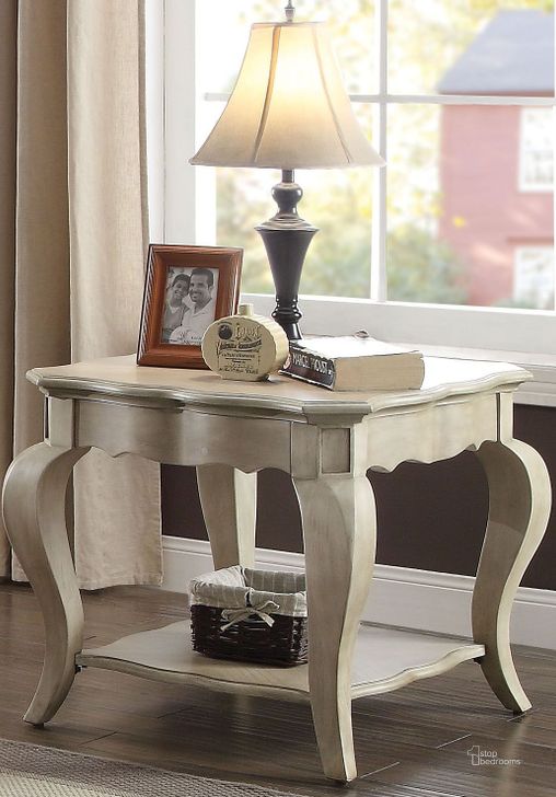The appearance of Chelmsford Antique Taupe End Table designed by ACME in the modern / contemporary interior design. This gray piece of furniture  was selected by 1StopBedrooms from Chelmsford Collection to add a touch of cosiness and style into your home. Sku: 86052. Material: Wood. Product Type: End Table. Table Top Shape: Rectangular. Image1