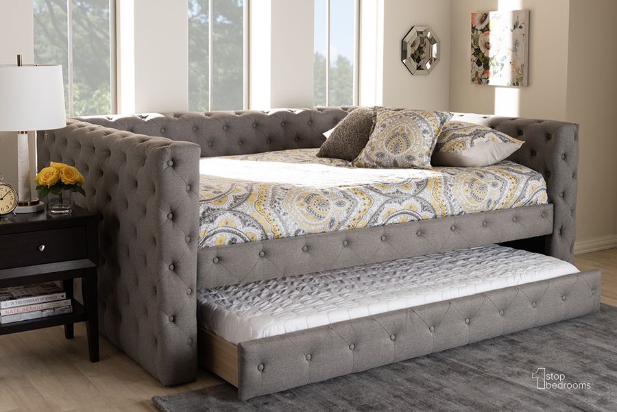 The appearance of Baxton Studio Anabella Modern And Contemporary Grey Fabric Upholstered Queen Size Daybed With Trundle designed by Baxton Studio in the modern / contemporary interior design. This grey piece of furniture  was selected by 1StopBedrooms from Anabella Collection to add a touch of cosiness and style into your home. Sku: CF8987-Grey-Daybed-Q/T. Bed Type: Daybed. Material: Fabric. Bed Size: Queen. Product Type: Upholstered Bed. Image1