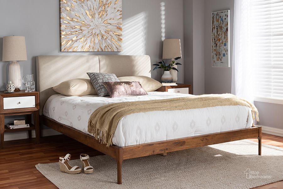 The appearance of Baxton Studio Aveneil Mid-Century Modern Beige Fabric Upholstered Walnut Finished Full Size Platform Bed designed by Baxton Studio in the transitional interior design. This beige piece of furniture  was selected by 1StopBedrooms from Aveneil Collection to add a touch of cosiness and style into your home. Sku: BBT6723-Light Beige-Full. Bed Type: Platform Bed. Material: Fabric. Product Type: Platform Bed. Bed Size: Full. Image1