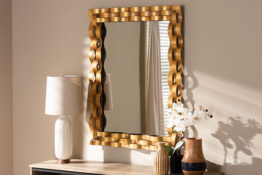 The appearance of Baxton Studio Arpina Modern And Contemporary Antique Gold Finished Rectangular Accent Wall Mirror designed by Baxton Studio in the modern / contemporary interior design. This antique gold piece of furniture  was selected by 1StopBedrooms from Arpina Collection to add a touch of cosiness and style into your home. Sku: RXW-8002. Material: Metal. Product Type: Accent Mirror. Image1