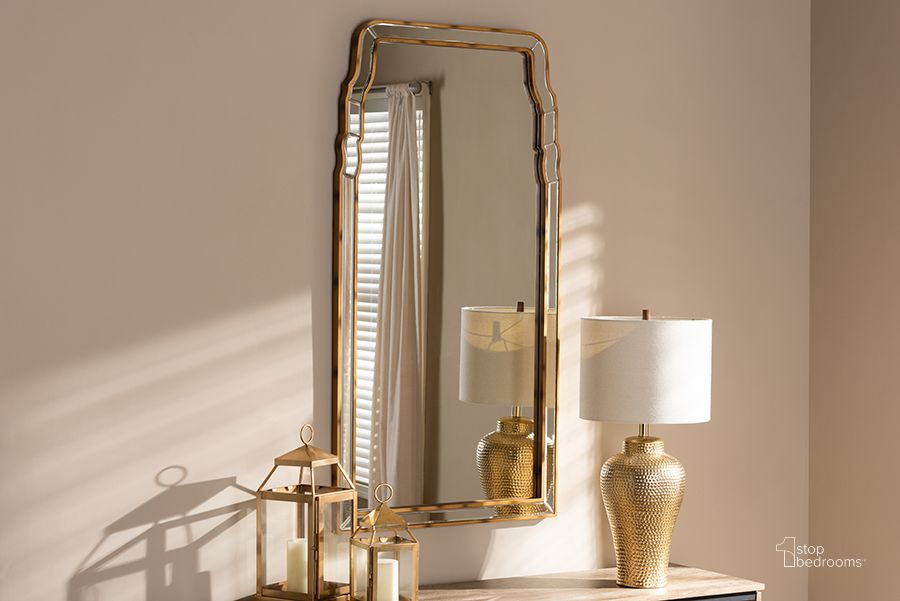 The appearance of Baxton Studio Alice Modern And Contemporary Queen Anne Style Antique Gold Finished Accent Wall Mirror designed by Baxton Studio in the modern / contemporary interior design. This antique gold piece of furniture  was selected by 1StopBedrooms from Alice Collection to add a touch of cosiness and style into your home. Sku: RXW-8011. Material: MDF. Product Type: Accent Mirror. Image1