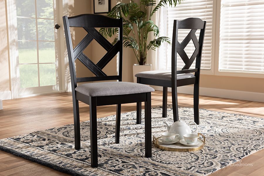The appearance of Poirierville Grey Dining Chair Set of 2 designed by Luxury Loft in the modern / contemporary interior design. This grey piece of furniture  was selected by 1StopBedrooms from Poirierville Collection to add a touch of cosiness and style into your home. Sku: RH133C-Dark Brown/Grey-DC. Material: Fabric. Product Type: Dining Chair. Image1