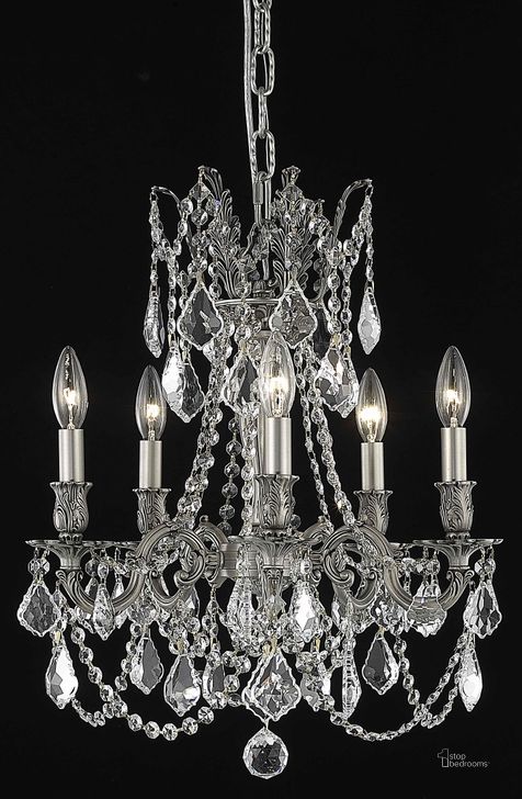 The appearance of Rosalia 18 Pewter 5 Light Pendant With Clear Royal Cut Crystal Trim designed by Elegant Lighting in the glam interior design. This pewter piece of furniture  was selected by 1StopBedrooms from Rosalia Collection to add a touch of cosiness and style into your home. Sku: 9205D18PW/RC. Product Type: Pendant Lighting. Material: Crystal.