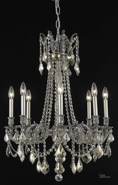 The appearance of Rosalia 24 Pewter 8 Light Chandelier With Golden Teak Royal Cut Crystal Trim designed by Elegant Lighting in the glam interior design. This pewter piece of furniture  was selected by 1StopBedrooms from Rosalia Collection to add a touch of cosiness and style into your home. Sku: 9208D24PW-GT/RC. Product Type: Chandelier. Material: Crystal.