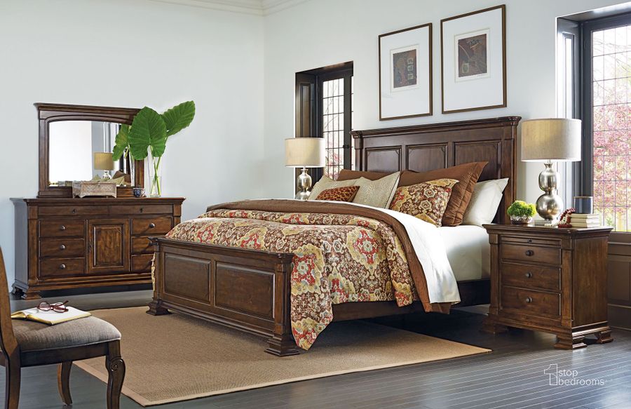 The appearance of Portolone Monteri Panel Bedroom Set designed by Kincaid in the traditional interior design. This brown piece of furniture  was selected by 1StopBedrooms from Portolone Collection to add a touch of cosiness and style into your home. Sku: 95-130P;95-141. Bed Type: Panel Bed. Material: Wood. Product Type: Panel Bed. Bed Size: Queen. Image1