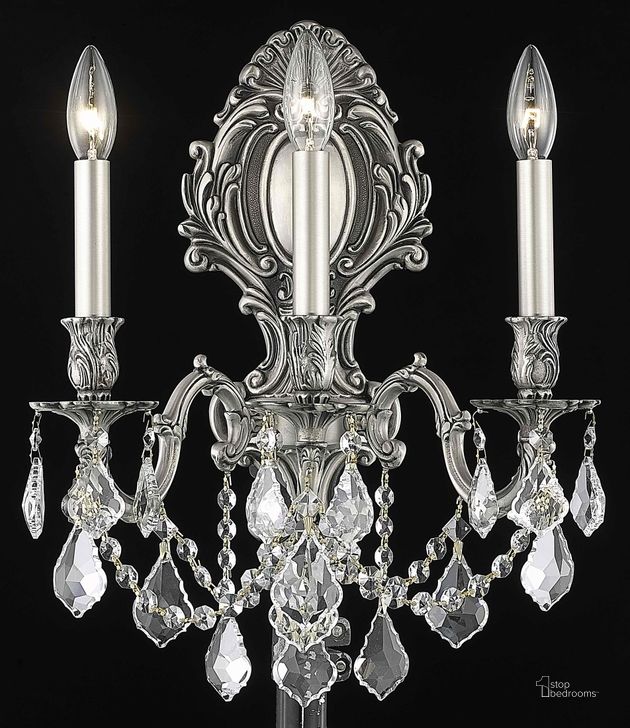 The appearance of Monarch 14 Pewter 3 Light Wall Sconce With Clear Royal Cut Crystal Trim designed by Elegant Lighting in the glam interior design. This silver piece of furniture  was selected by 1StopBedrooms from Monarch Collection to add a touch of cosiness and style into your home. Sku: 9603W14PW/RC. Product Type: Wall Sconce. Material: Crystal.