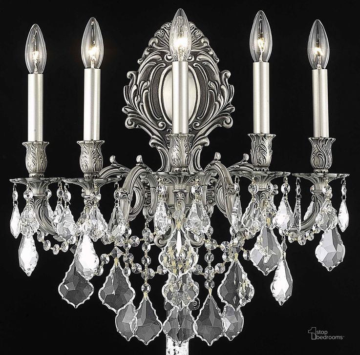 The appearance of Monarch 21 Pewter 5 Light Wall Sconce With Clear Royal Cut Crystal Trim designed by Elegant Lighting in the glam interior design. This silver piece of furniture  was selected by 1StopBedrooms from Monarch Collection to add a touch of cosiness and style into your home. Sku: 9605W21PW/RC. Product Type: Wall Sconce. Material: Crystal.