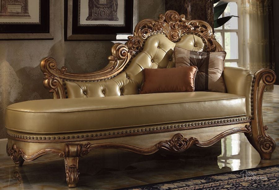 The appearance of Vendome Chaise (Gold Patina) designed by ACME in the transitional interior design. This gold patina piece of furniture  was selected by 1StopBedrooms from Vendome Collection to add a touch of cosiness and style into your home. Sku: 96485. Product Type: Chaise. Material: Vinyl.