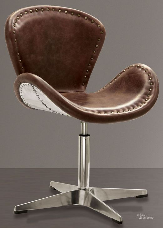 The appearance of Brancaster Retro Brown Leather Nailhead Swivel Accent Chair designed by ACME in the industrial interior design. This brown piece of furniture  was selected by 1StopBedrooms from Brancaster Collection to add a touch of cosiness and style into your home. Sku: 96554. Material: Leather. Product Type: Accent Chair. Key Features: Nailhead Trim.