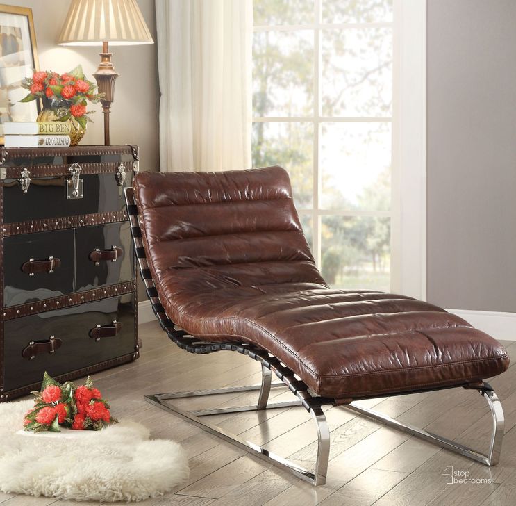 The appearance of Qortini Vintage Dark Brown Leather Chaise designed by ACME in the rustic / southwestern interior design. This brown piece of furniture  was selected by 1StopBedrooms from Qortini Collection to add a touch of cosiness and style into your home. Sku: 96670. Material: Leather. Product Type: Chaise.