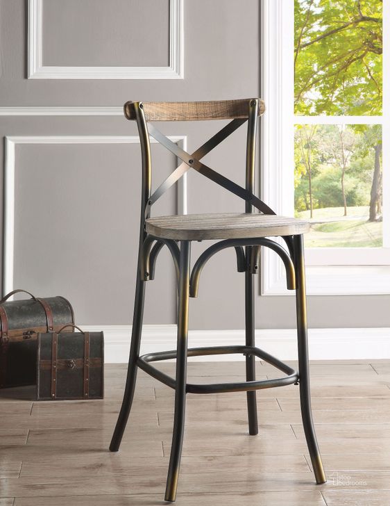 The appearance of Zaire Antique Copper Bar Chair designed by ACME in the industrial interior design. This brown piece of furniture  was selected by 1StopBedrooms from Zaire Collection to add a touch of cosiness and style into your home. Sku: 96805. Material: Wood. Product Type: Bar Chair.