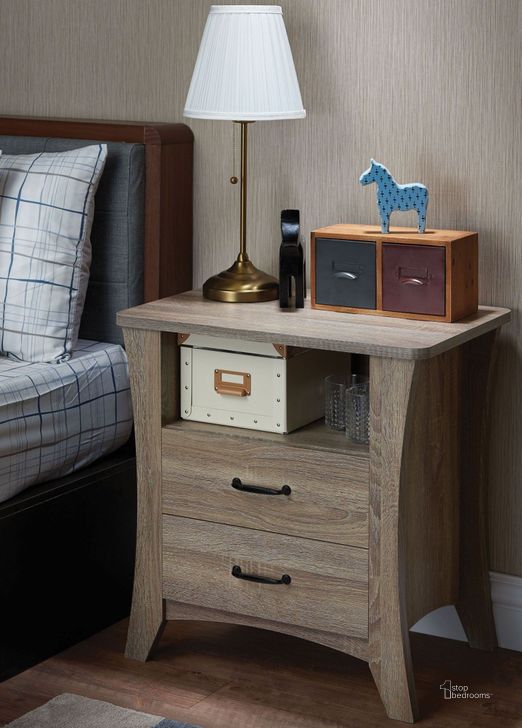 The appearance of Colt Rustic Natural Nightstand designed by ACME in the modern / contemporary interior design. This brown piece of furniture  was selected by 1StopBedrooms from Colt Collection to add a touch of cosiness and style into your home. Sku: 97262. Material: Wood. Product Type: Nightstand. Image1