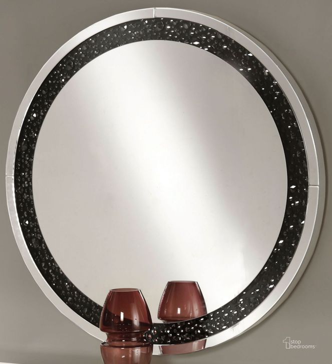 The appearance of Noor Mirrored Accent Round Wall Mirror designed by ACME in the glam interior design. This red piece of furniture  was selected by 1StopBedrooms from Noor Collection to add a touch of cosiness and style into your home. Sku: 97392. Material: Glass. Product Type: Dresser Mirror. Image1