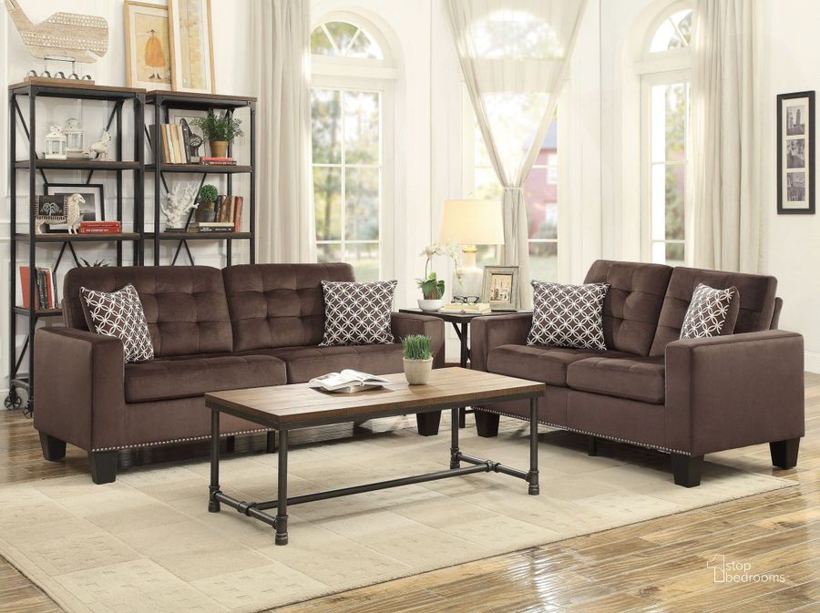 The appearance of Lantana Chocolate Living Room Set designed by Homelegance in the transitional interior design. This brown piece of furniture  was selected by 1StopBedrooms from Lantana Collection to add a touch of cosiness and style into your home. Sku: 9957CH-3;9957CH-2. Material: Wood. Product Type: Living Room Set. Image1