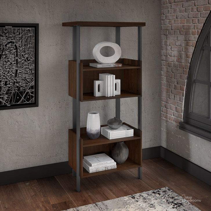 The appearance of Architect 4 Shelf Bookcase in Modern Walnut designed by Bush Furniture in the modern / contemporary interior design. This modern walnut piece of furniture  was selected by 1StopBedrooms from Architect Collection to add a touch of cosiness and style into your home. Sku: ACB131MW-03. Product Type: Bookcase. Image1