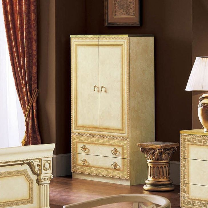 The appearance of Aida 2 Door Wardrobe (Ivory and Gold) designed by ESF in the traditional interior design. This gold piece of furniture  was selected by 1StopBedrooms from Aida Collection to add a touch of cosiness and style into your home. Sku: AIDA2DOORW/D. Material: MDF. Product Type: Armoires and Wardrobe.