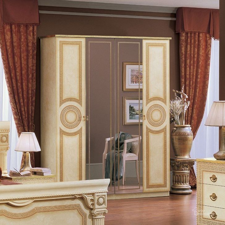 The appearance of Aida 4 Door Wardrobe (Ivory and Gold) designed by ESF in the traditional interior design. This gold piece of furniture  was selected by 1StopBedrooms from Aida Collection to add a touch of cosiness and style into your home. Sku: AIDA4DOORW/D. Material: MDF. Product Type: Armoires and Wardrobe.