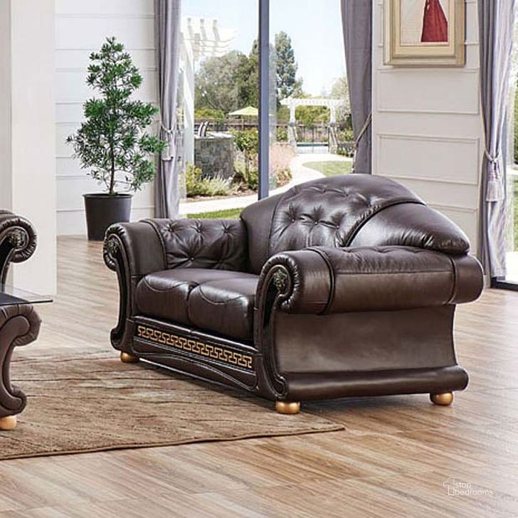The appearance of Apolo Loveseat (Brown) designed by ESF in the traditional interior design. This brown piece of furniture  was selected by 1StopBedrooms from Apolo Collection to add a touch of cosiness and style into your home. Sku: APOLO2BROWN. Material: Leather. Product Type: Loveseat.