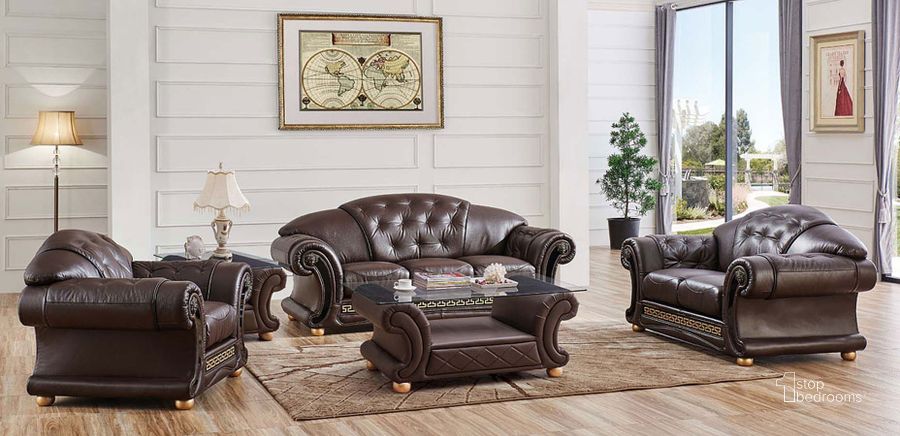 The appearance of Apolo Living Room Set (Brown) designed by ESF in the traditional interior design. This brown piece of furniture  was selected by 1StopBedrooms from Apolo Collection to add a touch of cosiness and style into your home. Sku: APOLO3BROWN;APOLO2BROWN. Material: Leather. Product Type: Living Room Set. Image1