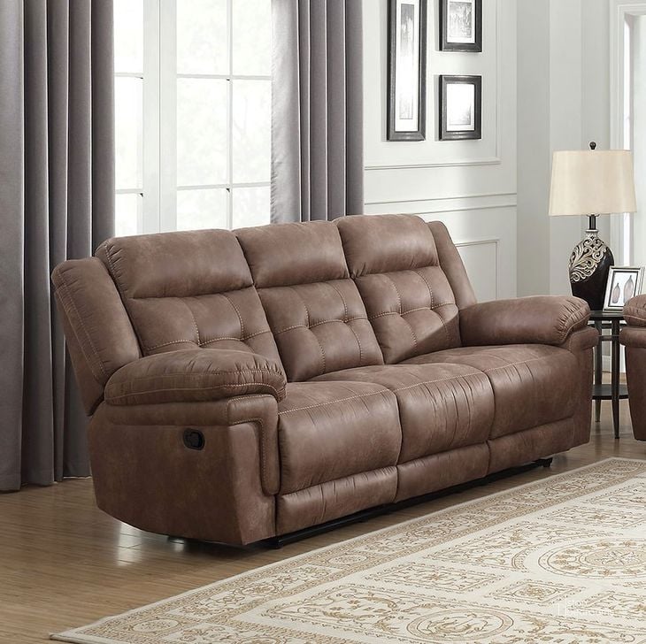 The appearance of Anastasia Recliner Sofa In Brown designed by Steve Silver in the transitional interior design. This brown piece of furniture  was selected by 1StopBedrooms from Anastasia Collection to add a touch of cosiness and style into your home. Sku: AT850SC. Product Type: Reclining Sofa. Material: Plywood. Image1