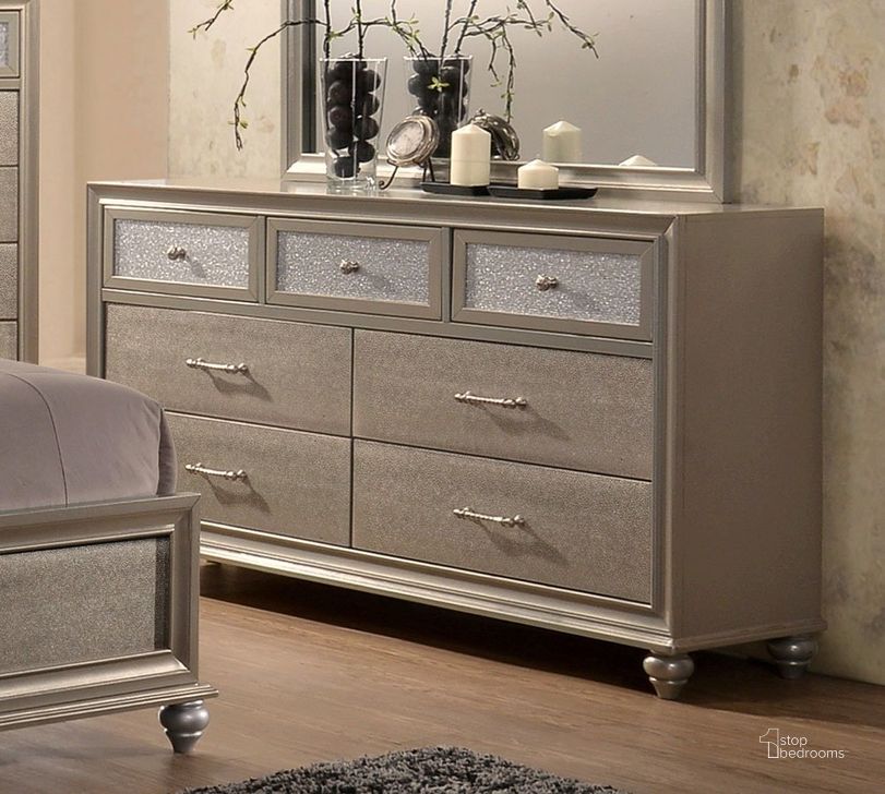The appearance of Lila Dresser designed by Crown Mark in the modern / contemporary interior design. This champagne piece of furniture  was selected by 1StopBedrooms from Lila Collection to add a touch of cosiness and style into your home. Sku: B4390-1. Material: Wood. Product Type: Dresser. Image1