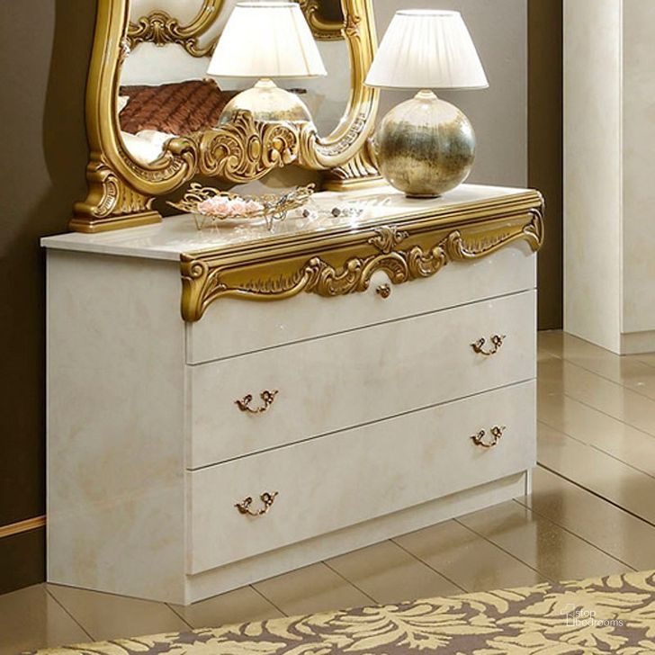 The appearance of Barocco Single Dresser (Ivory and Gold) designed by ESF in the traditional interior design. This gold piece of furniture  was selected by 1StopBedrooms from Barocco Collection to add a touch of cosiness and style into your home. Sku: BAROCCOSDRESSERIVG. Material: Wood. Product Type: Dresser. Image1