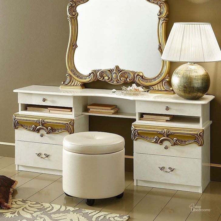 The appearance of Barocco Vanity Dresser (Ivory and Gold) designed by ESF in the traditional interior design. This gold piece of furniture  was selected by 1StopBedrooms from Barocco Collection to add a touch of cosiness and style into your home. Sku: BAROCCOVANIRYIVORY/G. Material: Wood. Product Type: Bedroom Vanity. Image1