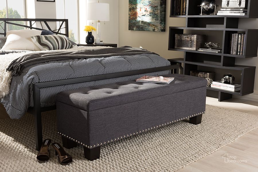 The appearance of Baxton Studio Hannah Modern And Contemporary Dark Grey Fabric Upholstered Button-Tufting Storage Ottoman Bench designed by Baxton Studio in the modern / contemporary interior design. This dark grey piece of furniture  was selected by 1StopBedrooms from Hannah Collection to add a touch of cosiness and style into your home. Sku: BBT3136-OTTO-Dark Grey-H1217-20. Product Type: Bench. Material: Rubberwood. Image1
