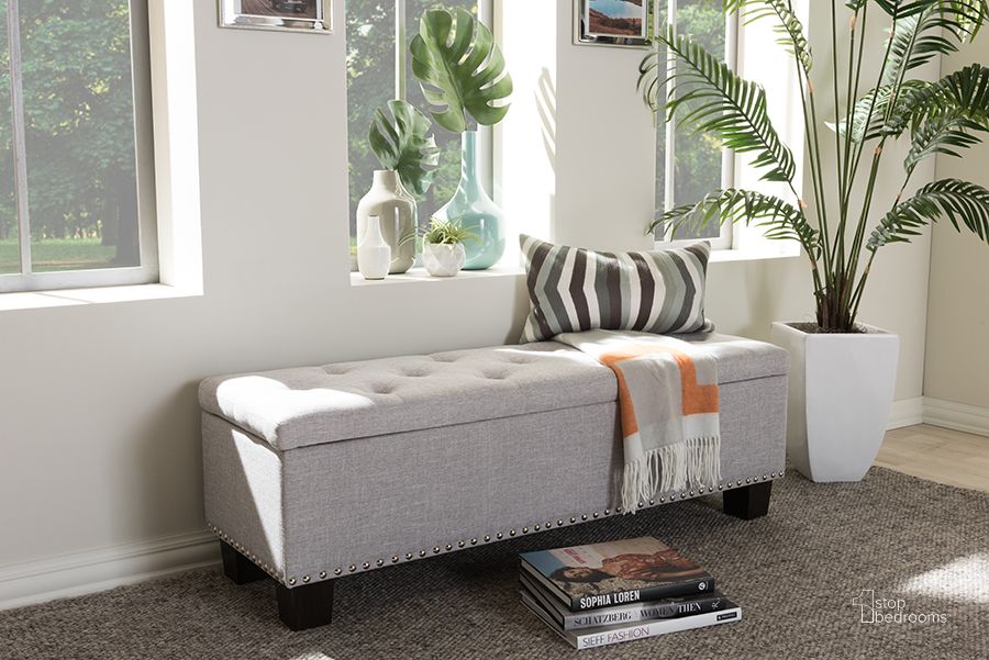 The appearance of Baxton Studio Hannah Modern And Contemporary Grayish Beige Fabric Upholstered Button-Tufting Storage Ottoman Bench designed by Baxton Studio in the modern / contemporary interior design. This light beige piece of furniture  was selected by 1StopBedrooms from Hannah Collection to add a touch of cosiness and style into your home. Sku: BBT3136-OTTO-Greyish Beige-H1217-14. Product Type: Bench. Material: Rubberwood. Image1