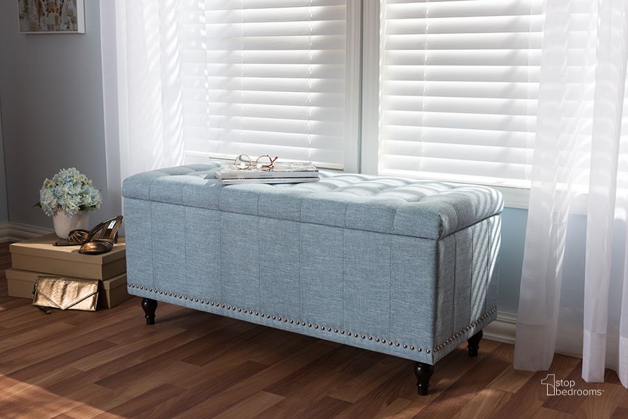 The appearance of Baie-Atibenne Light Blue Bedroom Bench designed by Atelier Home in the modern / contemporary interior design. This light blue piece of furniture  was selected by 1StopBedrooms from Baie-Atibenne Collection to add a touch of cosiness and style into your home. Sku: BBT3137-OTTO-Light Blue-H1217-21. Product Type: Bench. Material: Rubberwood. Image1