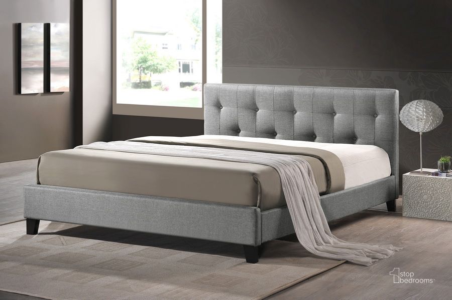 The appearance of Baxton Studio Annette Gray Linen Modern Bed With Upholstered Headboard - Full Size designed by Baxton Studio in the transitional interior design. This grey piece of furniture  was selected by 1StopBedrooms from Annette Collection to add a touch of cosiness and style into your home. Sku: BBT6140A2-Full-Grey DE800. Bed Type: Platform Bed. Material: Wood. Product Type: Platform Bed. Bed Size: Full.