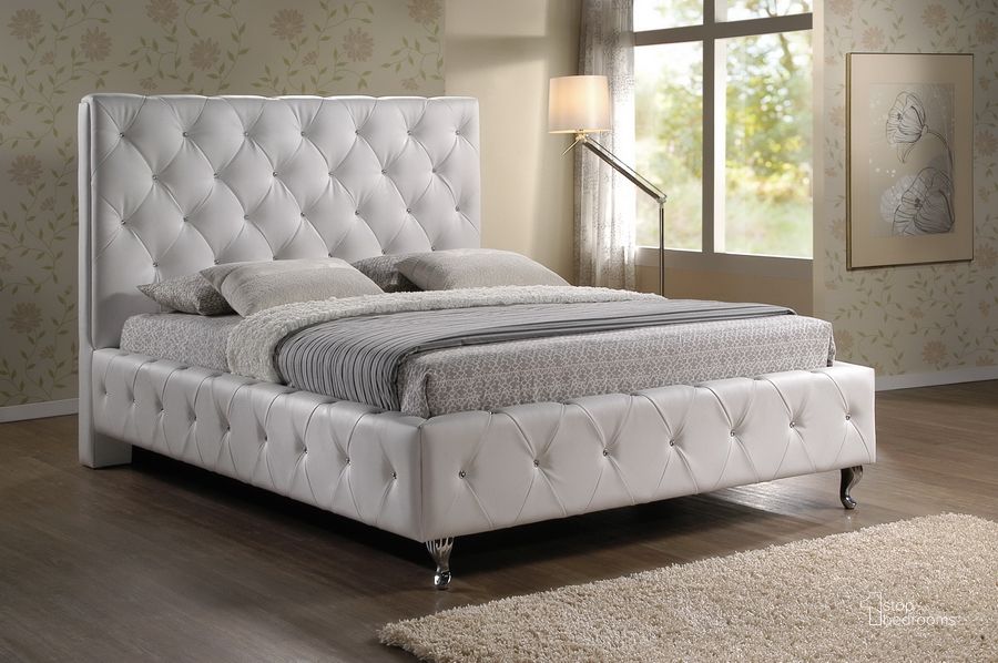 The appearance of Baxton Studio Stella Crystal Tufted White Modern Bed With Upholstered Headboard - King Size designed by Baxton Studio in the modern / contemporary interior design. This white piece of furniture  was selected by 1StopBedrooms from Stella Collection to add a touch of cosiness and style into your home. Sku: BBT6220-White-King. Bed Type: Platform Bed. Product Type: Platform Bed. Bed Size: King. Material: MDF.