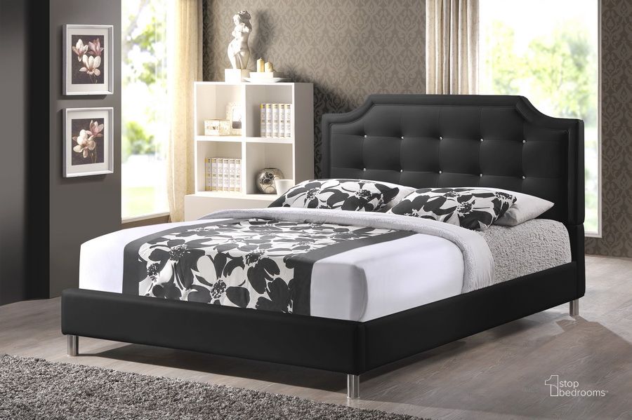 The appearance of Baxton Studio Carlotta Black Modern Bed With Upholstered Headboard - King Size designed by Baxton Studio in the transitional interior design. This black piece of furniture  was selected by 1StopBedrooms from Carlotta Collection to add a touch of cosiness and style into your home. Sku: BBT6376-Black-King. Bed Type: Platform Bed. Material: Wood. Product Type: Platform Bed. Bed Size: King. Image1