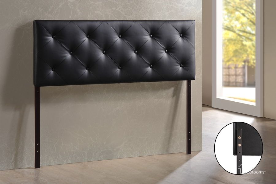 The appearance of Baxton Studio Baltimore Modern And Contemporary Full Black Faux Leather Upholstered Headboard designed by Baxton Studio in the modern / contemporary interior design. This black piece of furniture  was selected by 1StopBedrooms from Baltimore Collection to add a touch of cosiness and style into your home. Sku: BBT6431-Black-HB-Full. Material: Wood. Product Type: Headboard. Bed Size: Full. Image1