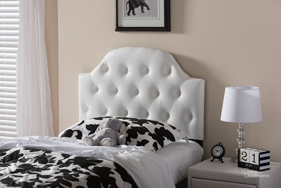 The appearance of Baxton Studio Morris Modern And Contemporary White Faux Leather Upholstered Button-Tufted Scalloped Twin Size Headboard designed by Baxton Studio in the modern / contemporary interior design. This white piece of furniture  was selected by 1StopBedrooms from Morris Collection to add a touch of cosiness and style into your home. Sku: BBT6496-White-Twin HB. Product Type: Headboard. Bed Size: Twin. Material: Plywood. Image1