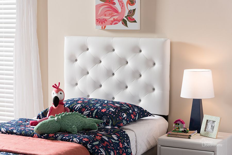 The appearance of Baxton Studio Viviana Modern And Contemporary White Faux Leather Upholstered Button-Tufted Twin Size Headboard designed by Baxton Studio in the modern / contemporary interior design. This white piece of furniture  was selected by 1StopBedrooms from Viviana Collection to add a touch of cosiness and style into your home. Sku: BBT6506-White-Twin HB. Product Type: Headboard. Bed Size: Twin. Material: Plywood. Image1