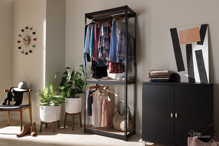 The appearance of Baxton Studio Gavin Black Metal 3-Shelf Closet Storage Racking Organizer designed by Baxton Studio in the traditional interior design. This black piece of furniture  was selected by 1StopBedrooms from Gavin Collection to add a touch of cosiness and style into your home. Sku: BH06-Black-Shelf. Material: Metal. Product Type: Storage Trunk. Image1