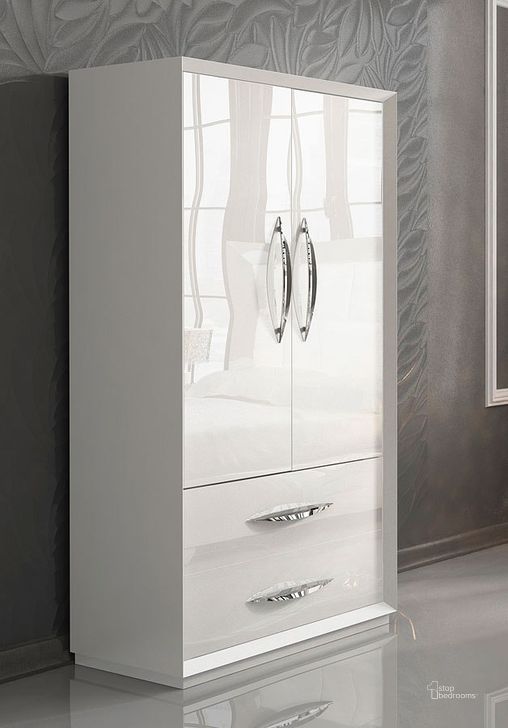 The appearance of Carmen 2 Door Wardrobe (White) designed by ESF in the modern / contemporary interior design. This white high gloss piece of furniture  was selected by 1StopBedrooms from Carmen Collection to add a touch of cosiness and style into your home. Sku: CARMEN2 DOORW/DWHITE. Material: MDF. Product Type: Armoires and Wardrobe. Image1