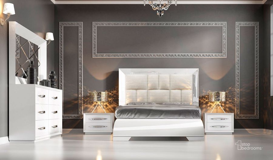 The appearance of Carmen Platform Bedroom Set (White) designed by ESF in the modern / contemporary interior design. This white piece of furniture  was selected by 1StopBedrooms from Carmen Collection to add a touch of cosiness and style into your home. Sku: CARMENBEDQ.SWHITE;WFRAMEQUEENS;CARMENN/SWHITE. Bed Type: Platform Bed. Product Type: Platform Bed. Bed Size: Queen. Material: MDF. Image1