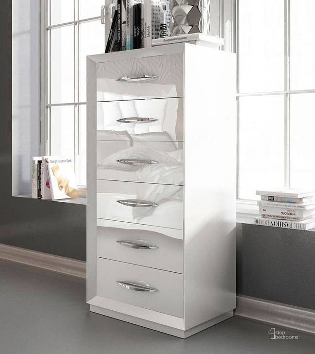 The appearance of Carmen Drawer Chest (White) designed by ESF in the modern / contemporary interior design. This white high gloss piece of furniture  was selected by 1StopBedrooms from Carmen Collection to add a touch of cosiness and style into your home. Sku: CARMENCHESTWHITE. Product Type: Chest. Material: MDF.