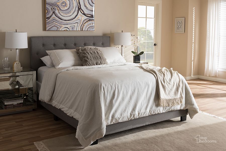 The appearance of Baxton Studio Cassandra Modern And Contemporary Light Grey Fabric Upholstered King Size Bed designed by Baxton Studio in the modern / contemporary interior design. This light grey piece of furniture  was selected by 1StopBedrooms from Cassandra Collection to add a touch of cosiness and style into your home. Sku: CF8747-I-Light Grey-King. Bed Type: Panel Bed. Material: Fabric. Product Type: Panel Bed. Bed Size: King. Image1